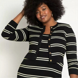 Eloquii Cream and black striped button up cardigan. Size 14/16